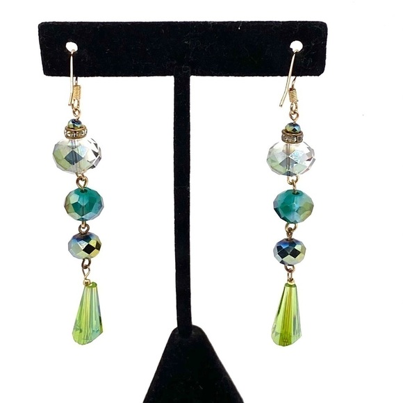 Earrings Artisan Dangles Crystals Drops  3” - Picture 2 of 9